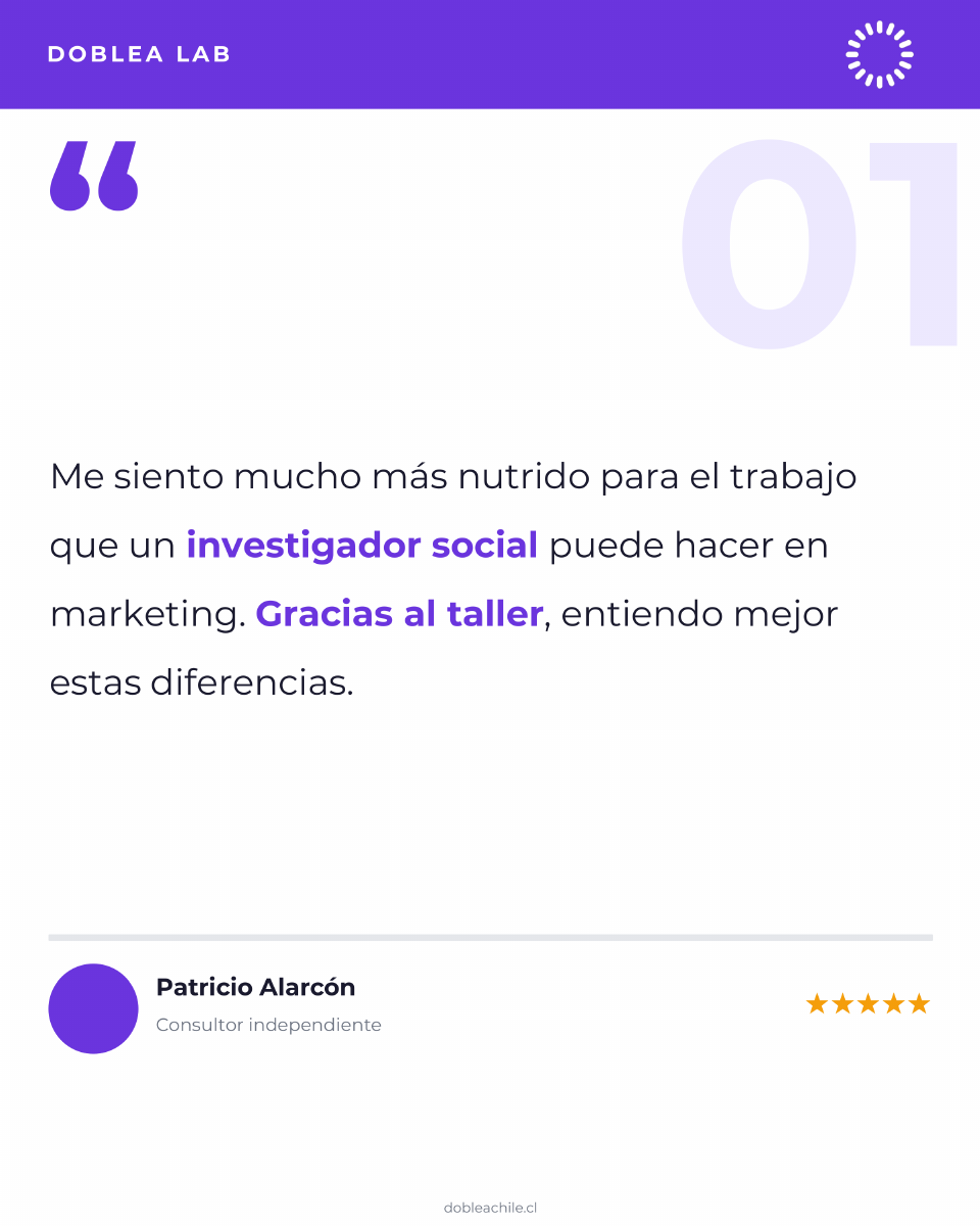 Testimonio 1 de Patricio Alarcón sobre el aporte del taller para su trabajo en marketing.