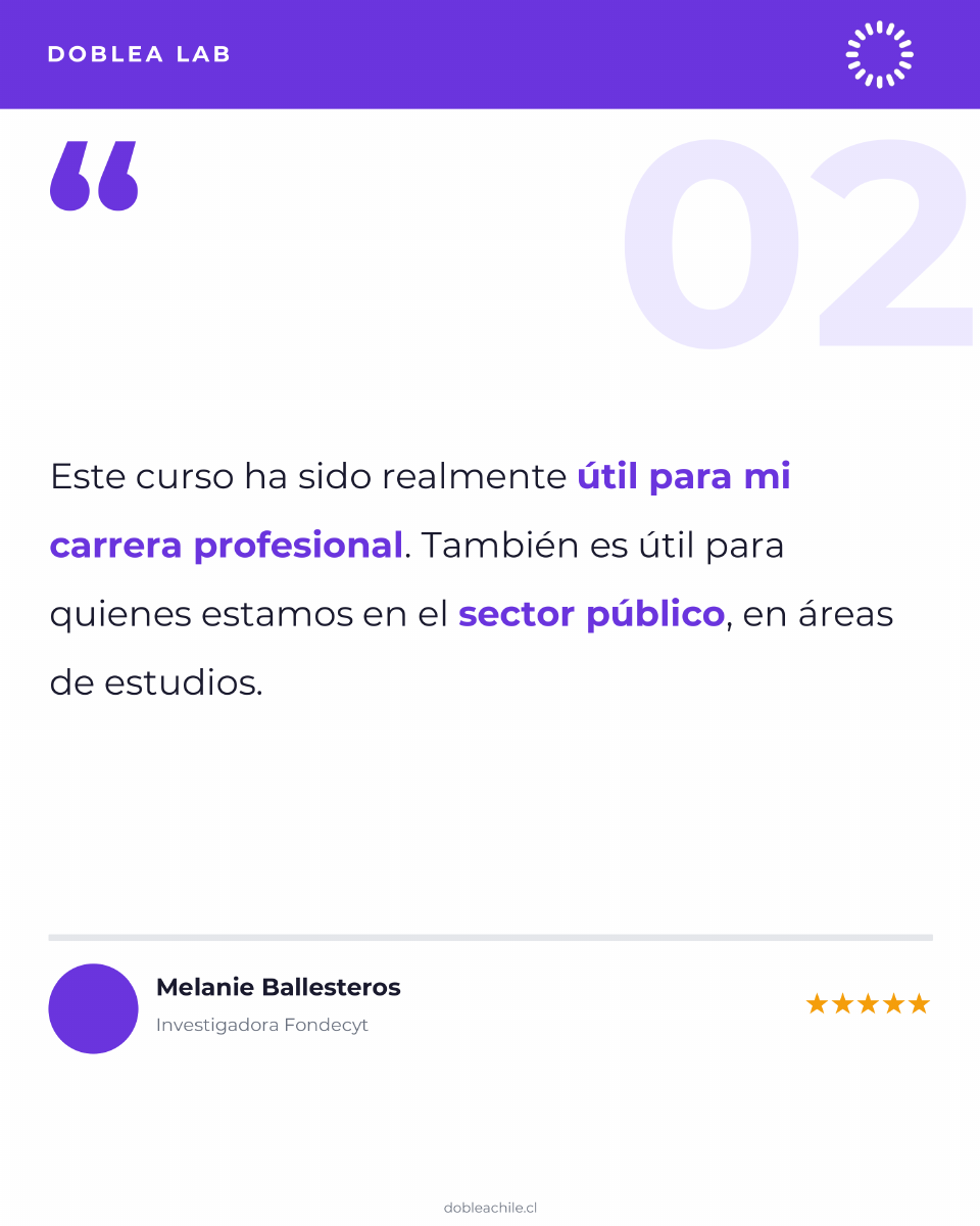 Testimonio 2 de Melanie Ballesteros sobre la utilidad del taller para su carrera profesional y el sector público.